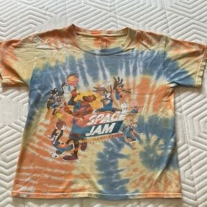 Space Jam Orange and Blue Short Sleeve Tie-Dye Tee Boys Size XS